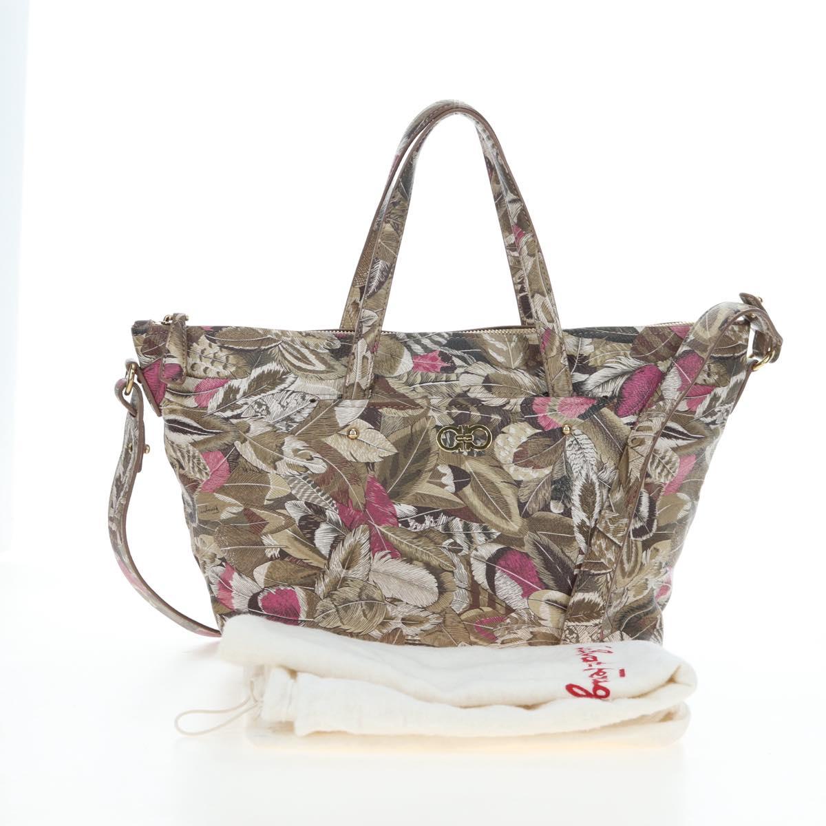 Salvatore Ferragamo Quill Hand Bag Leather 2way Multicolor Gold Auth am12096V