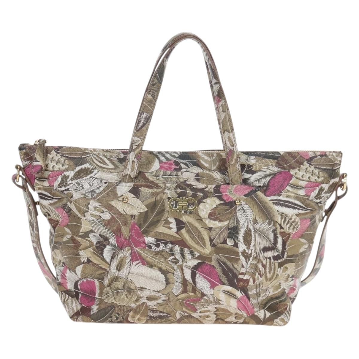 Salvatore Ferragamo Quill Hand Bag Leather 2way Multicolor Gold Auth am12096V