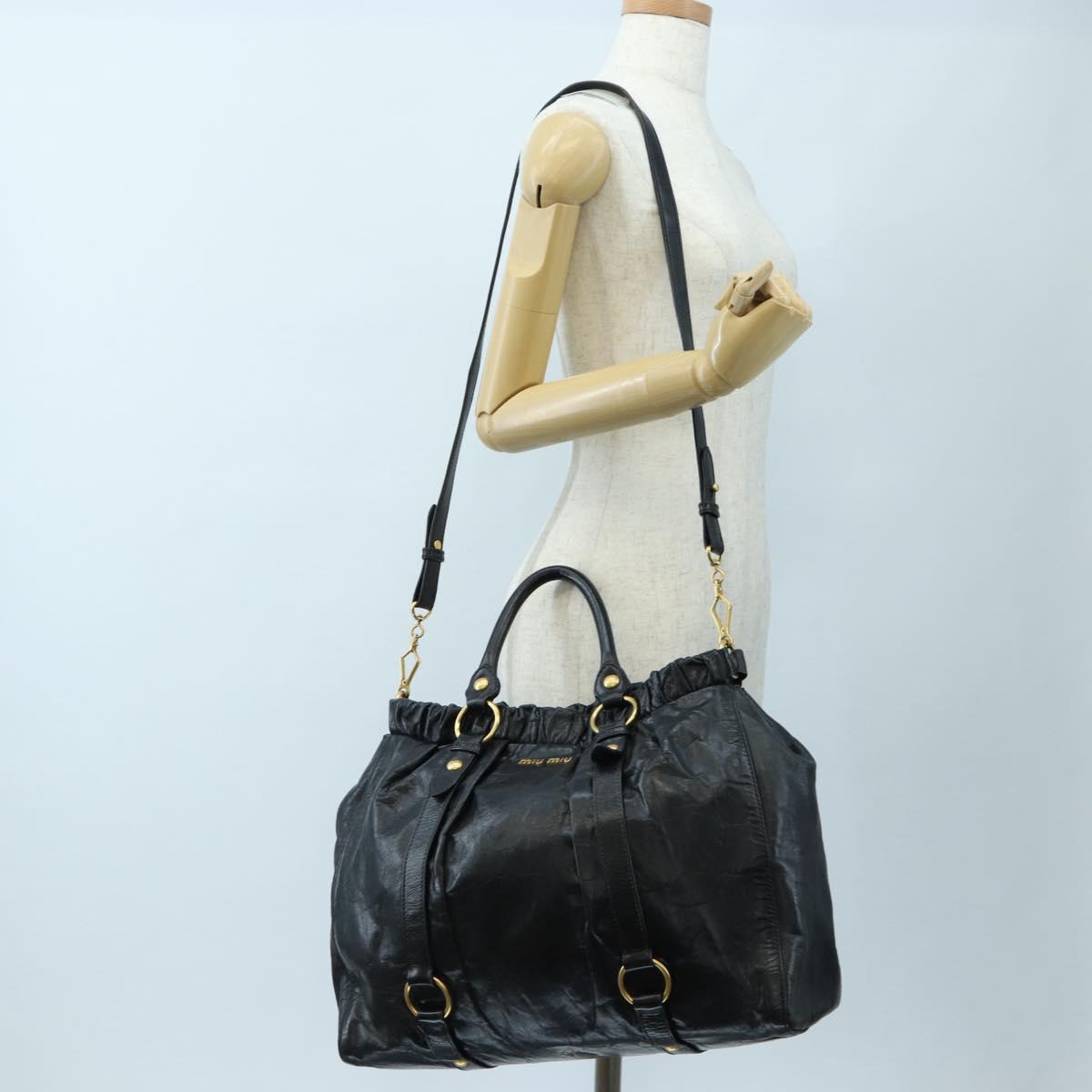 Miu Miu Hand Bag Leather 2way Black Gold Auth am12097SAV