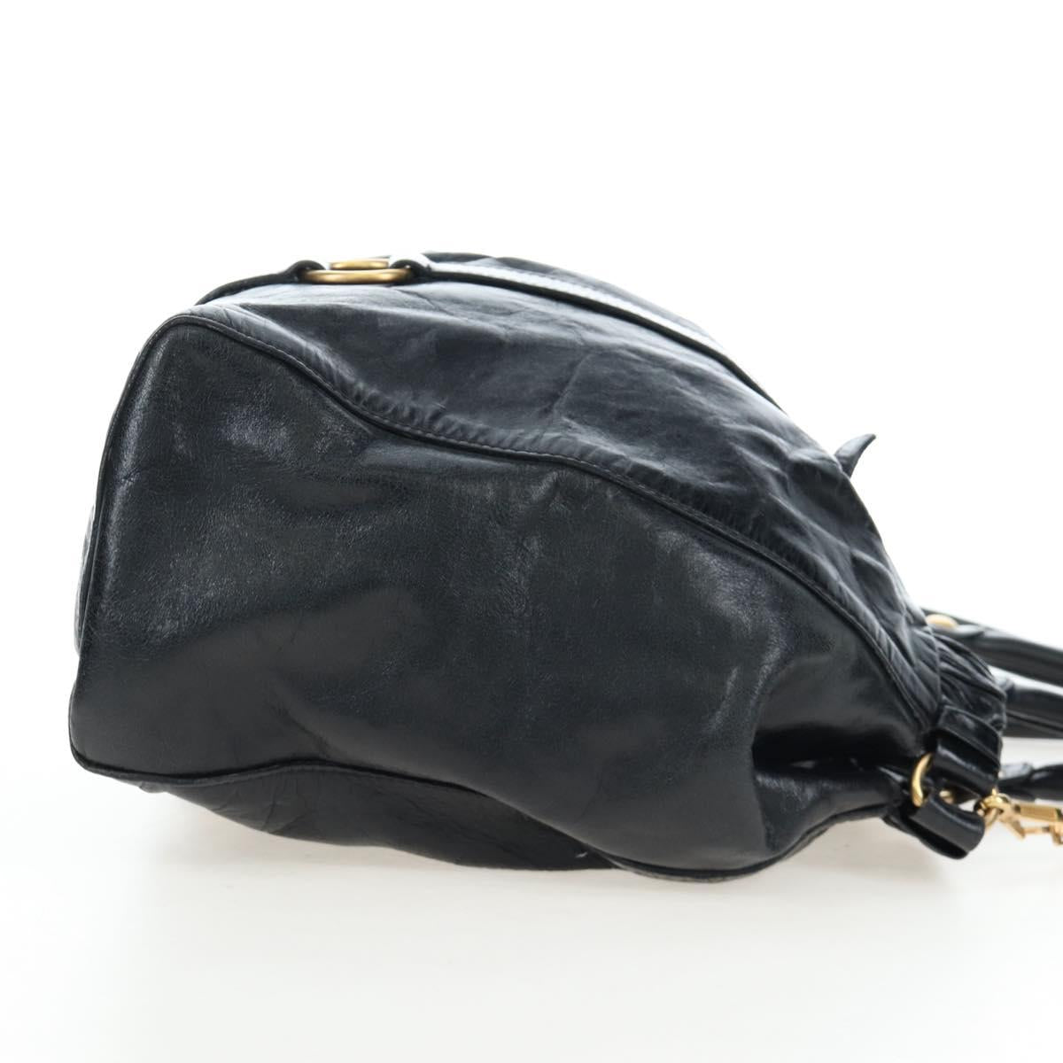 Miu Miu Hand Bag Leather 2way Black Gold Auth am12097SAV