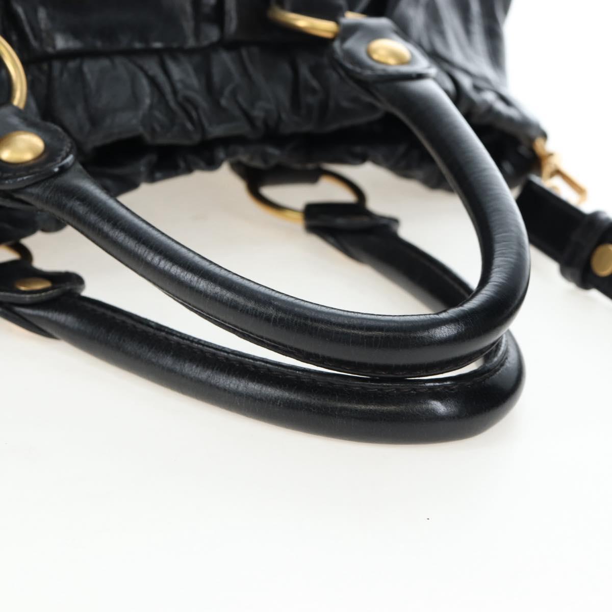 Miu Miu Hand Bag Leather 2way Black Gold Auth am12097SAV