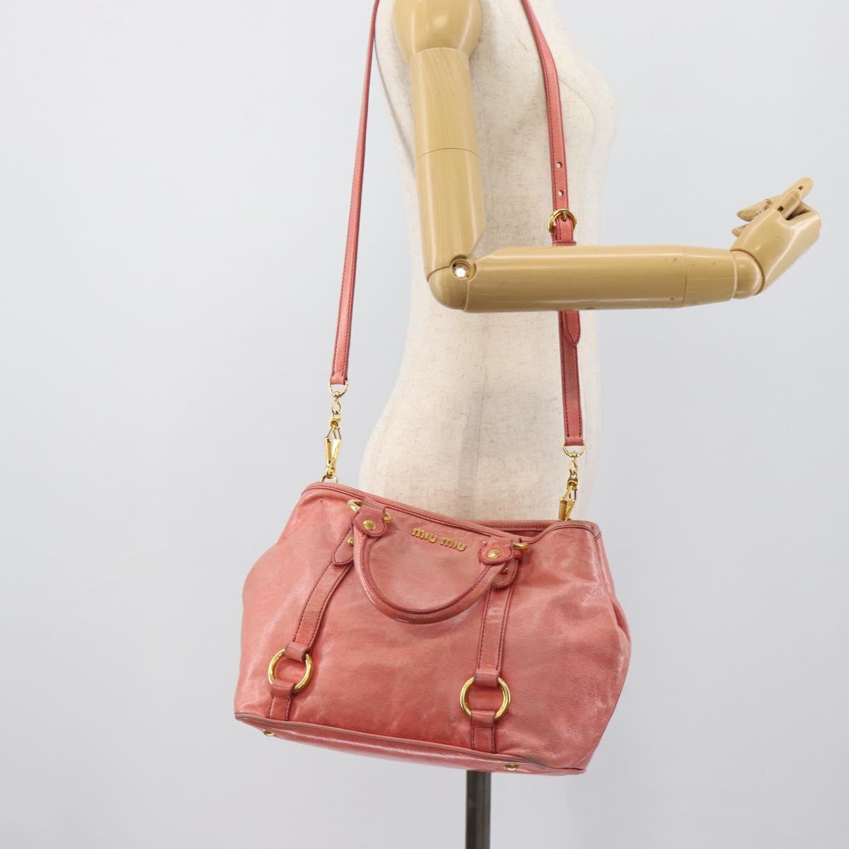 Miu Miu Hand Bag Leather 2way Pink Gold Auth am12098V