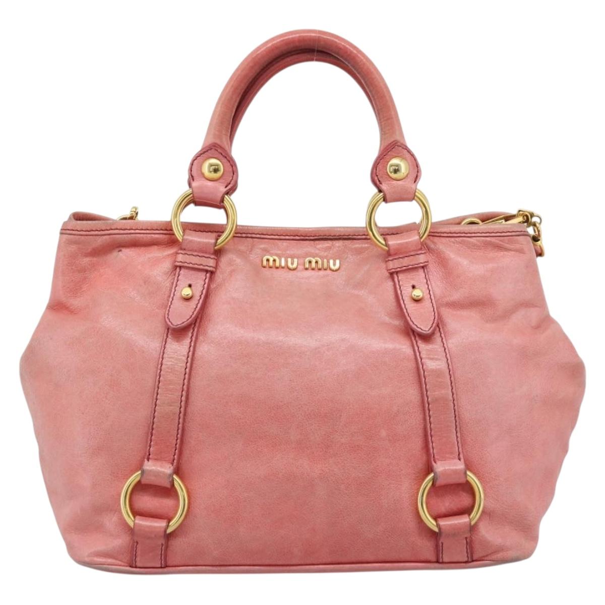 Miu Miu Hand Bag Leather 2way Pink Gold Auth am12098V