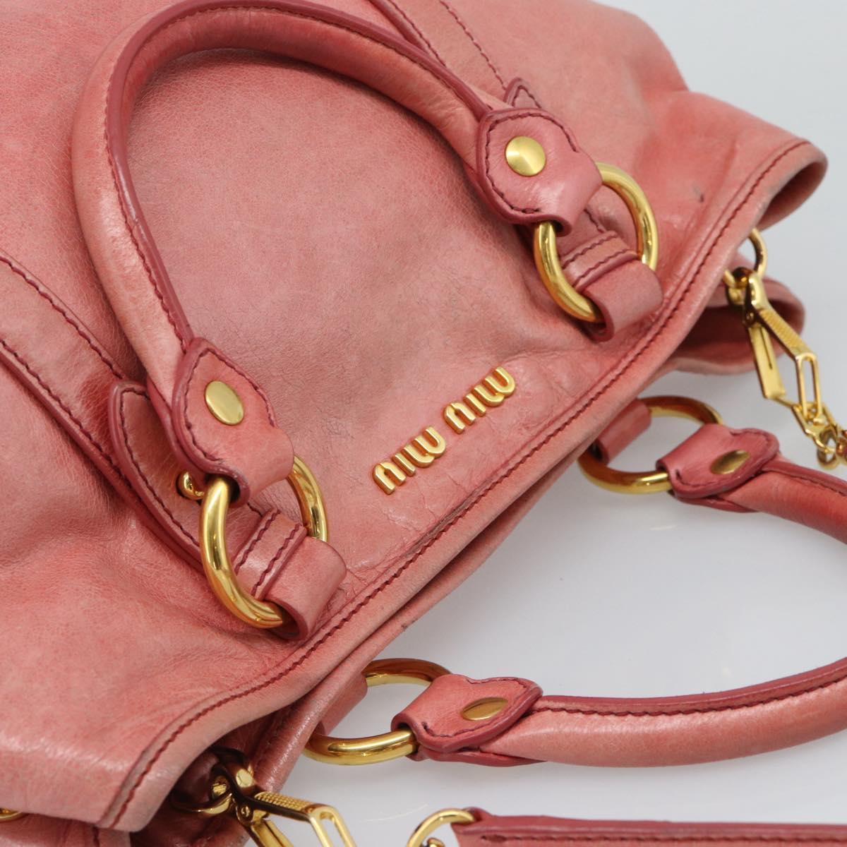 Miu Miu Hand Bag Leather 2way Pink Gold Auth am12098V