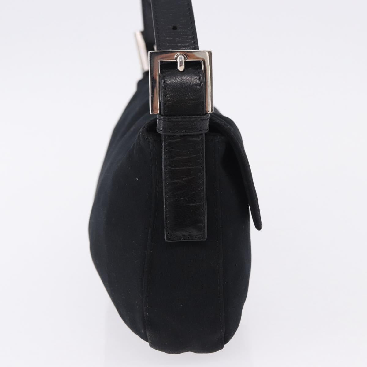 FENDI Mamma Baguette Shoulder Bag Cotton jersey Black Silver Auth am12099V