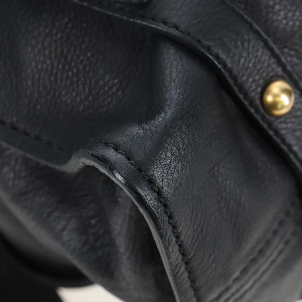 Miu Miu Side Ribbon Tote Bag Leather Black Gold RR1312 Auth am12103SAM