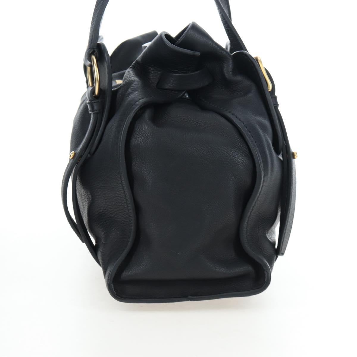 Miu Miu Side Ribbon Tote Bag Leather Black Gold RR1312 Auth am12103SAM