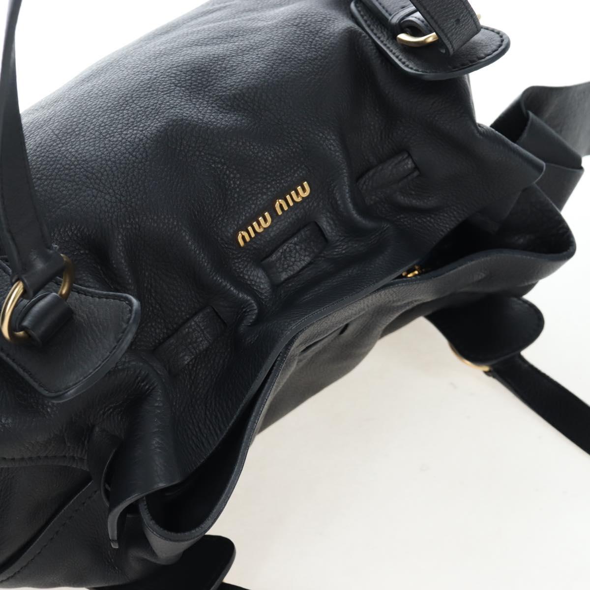 Miu Miu Side Ribbon Tote Bag Leather Black Gold RR1312 Auth am12103SAM