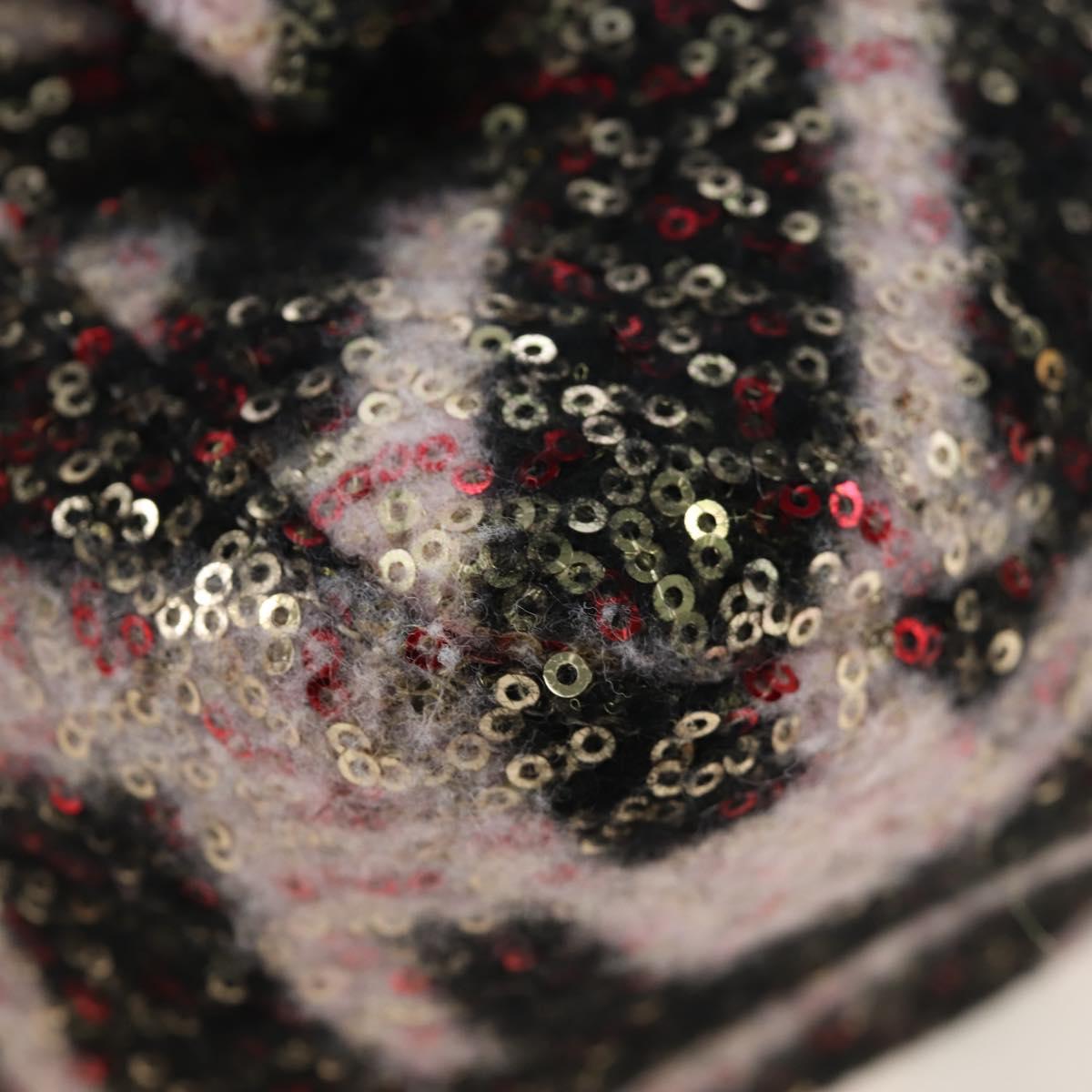 FENDI Chain Mamma Baguette Bag Wool Sequin Enamel Black Pink Auth am12104SM