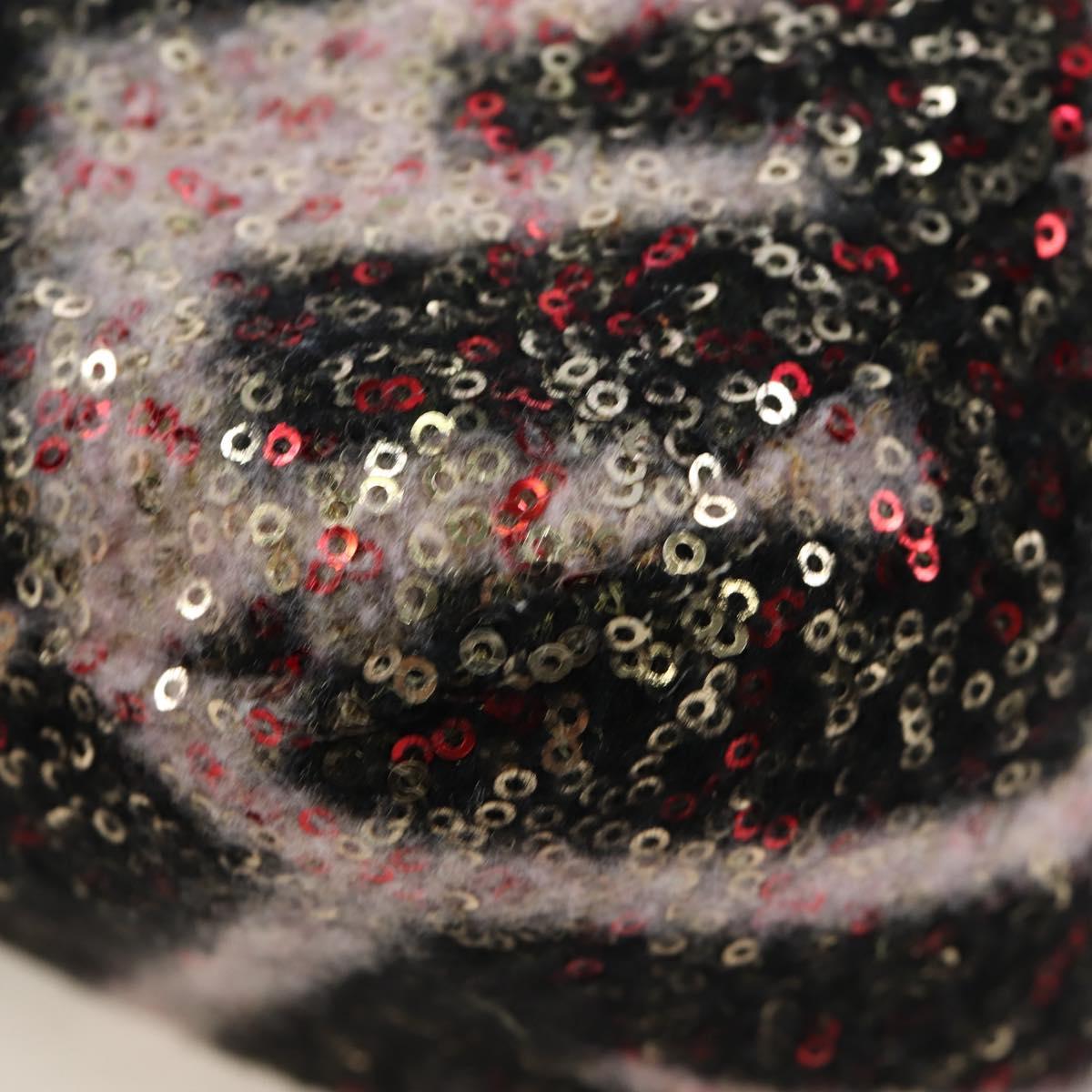 FENDI Chain Mamma Baguette Bag Wool Sequin Enamel Black Pink Auth am12104SM