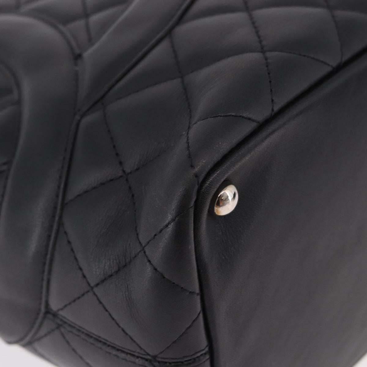 CHANEL Cambon Line Tote Bag Leather Black Silver CC Auth am12106M