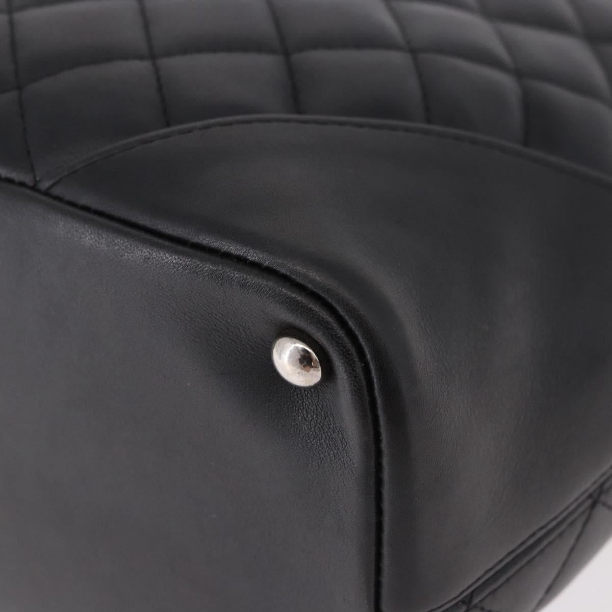 CHANEL Cambon Line Tote Bag Leather Black Silver CC Auth am12106M