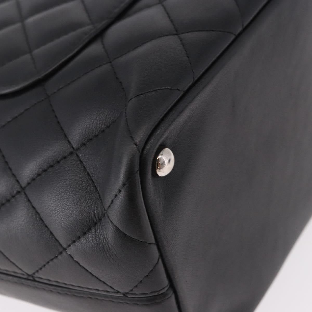 CHANEL Cambon Line Tote Bag Leather Black Silver CC Auth am12106M