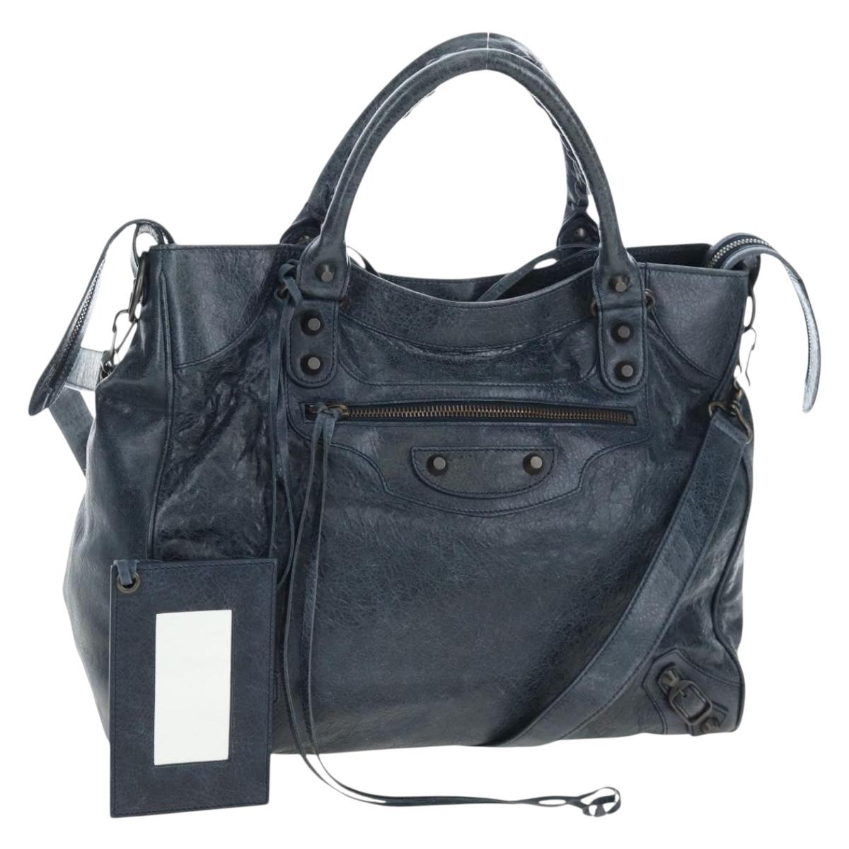 BALENCIAGA The Vero Hand Bag Leather 2way Navy 235216 Auth am12108SAM
