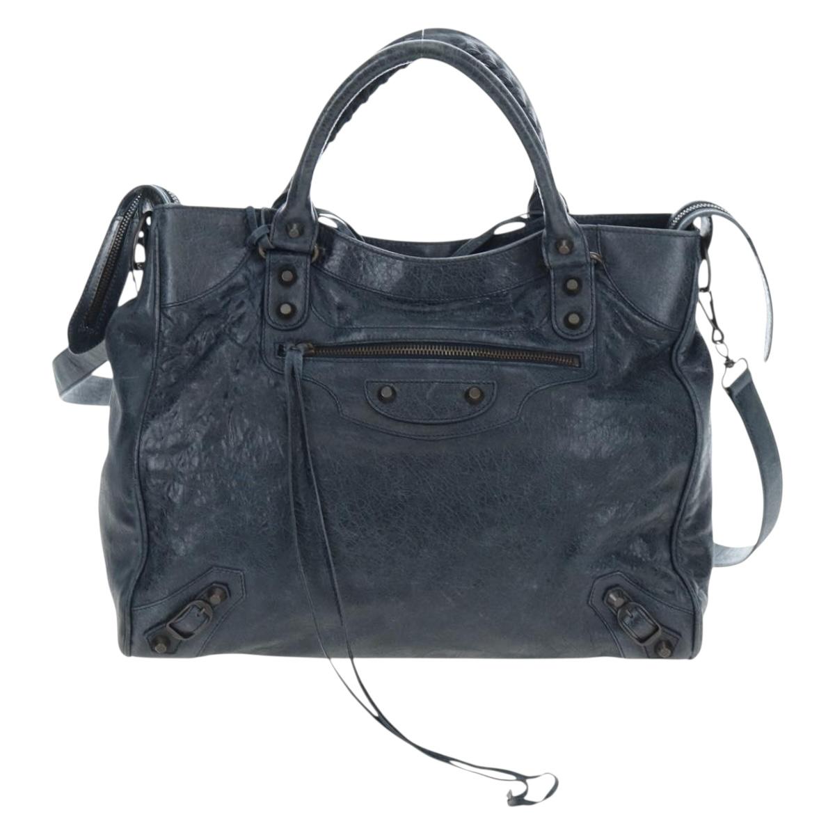 BALENCIAGA The Vero Hand Bag Leather 2way Navy 235216 Auth am12108SAM