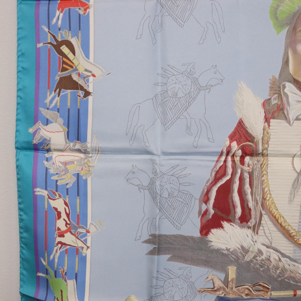 HERMES Carre 90 Scarf ”PANI LA SHAR PAWNEE” Silk Blue Auth am12110M