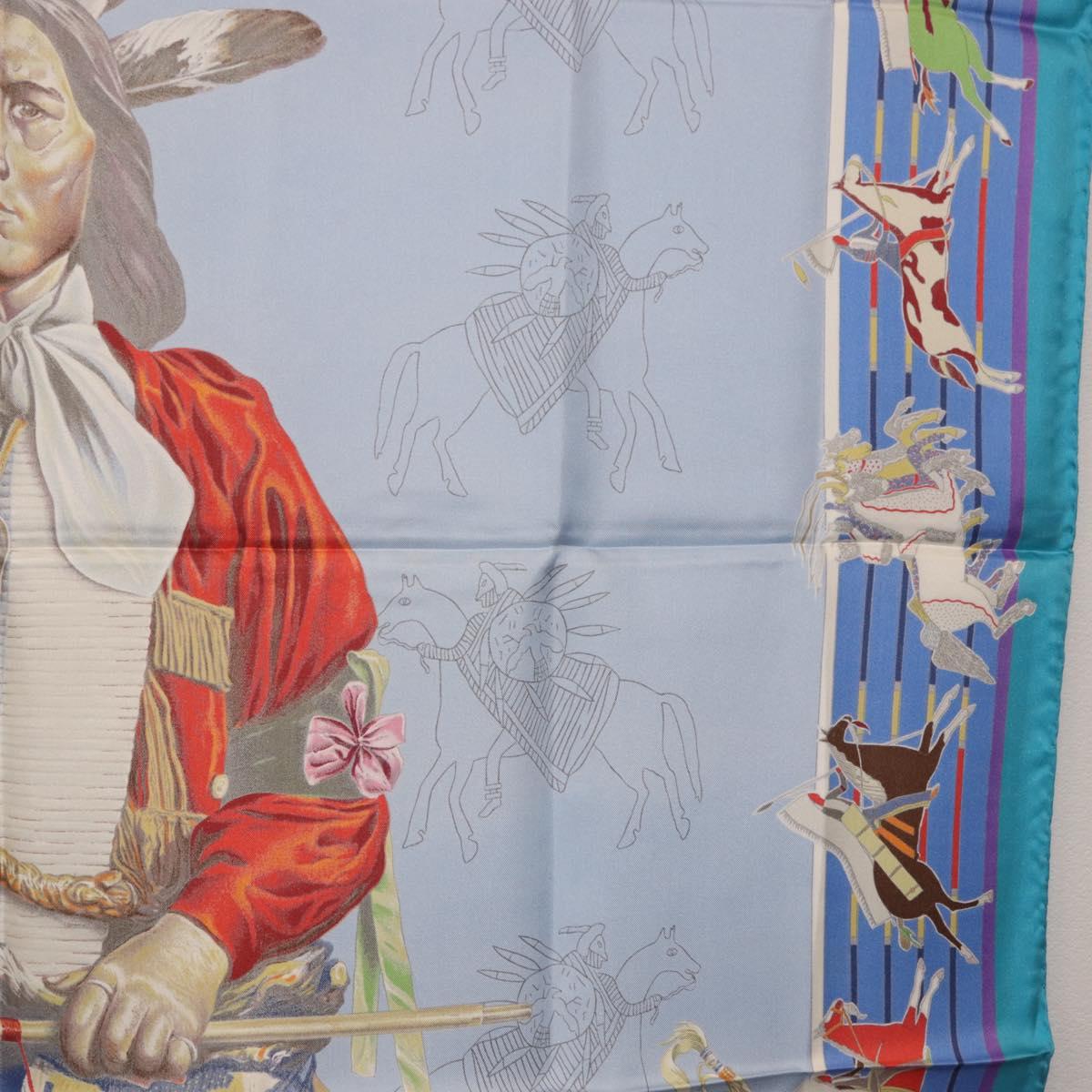 HERMES Carre 90 Scarf ”PANI LA SHAR PAWNEE” Silk Blue Auth am12110M