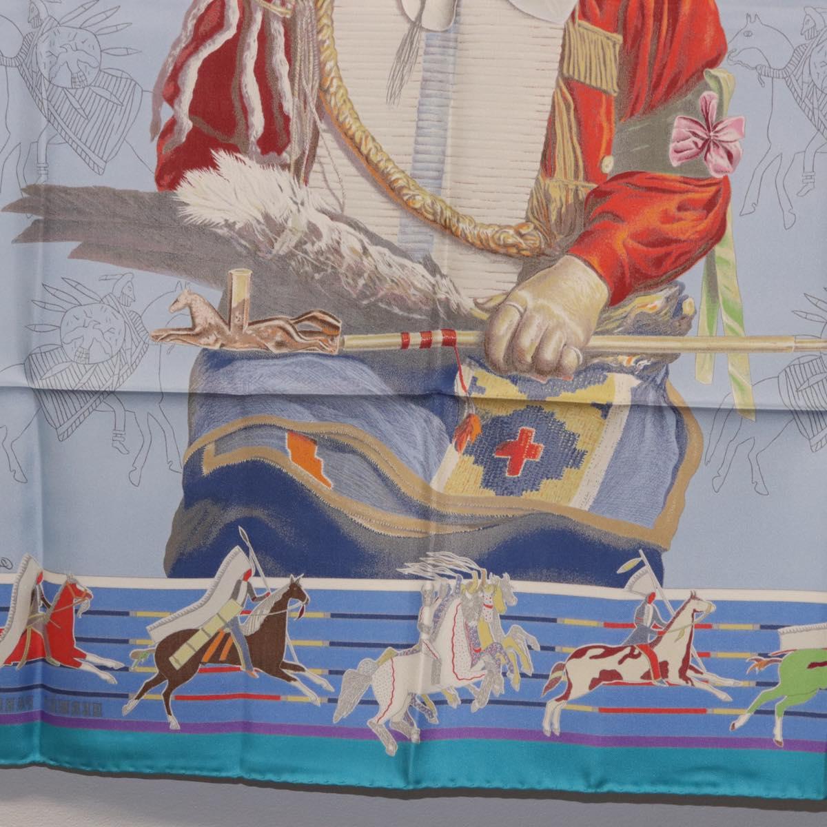 HERMES Carre 90 Scarf ”PANI LA SHAR PAWNEE” Silk Blue Auth am12110M