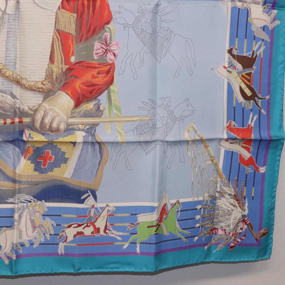 HERMES Carre 90 Scarf ”PANI LA SHAR PAWNEE” Silk Blue Auth am12110M