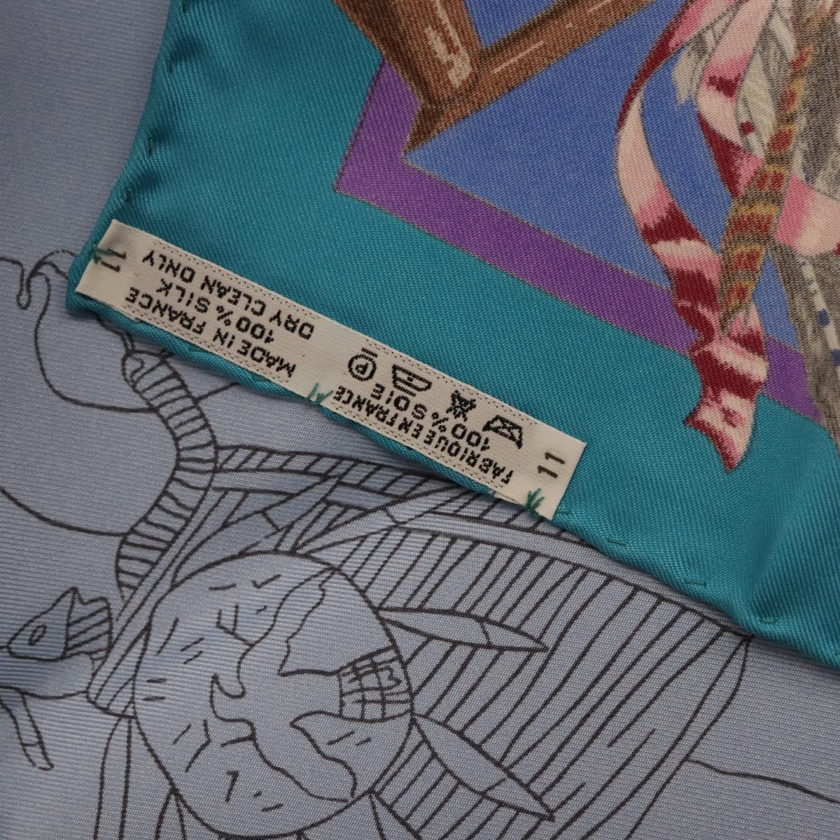 HERMES Carre 90 Scarf ”PANI LA SHAR PAWNEE” Silk Blue Auth am12110M