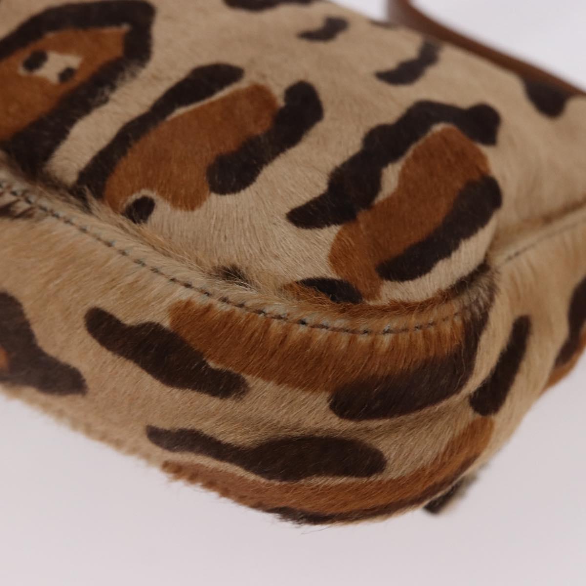 FENDI Leopard Mamma Baguette Bag Harako leather Beige Silver Auth am12111SM