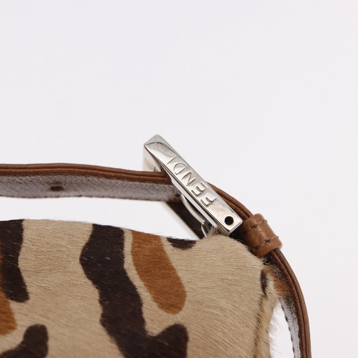 FENDI Leopard Mamma Baguette Bag Harako leather Beige Silver Auth am12111SM