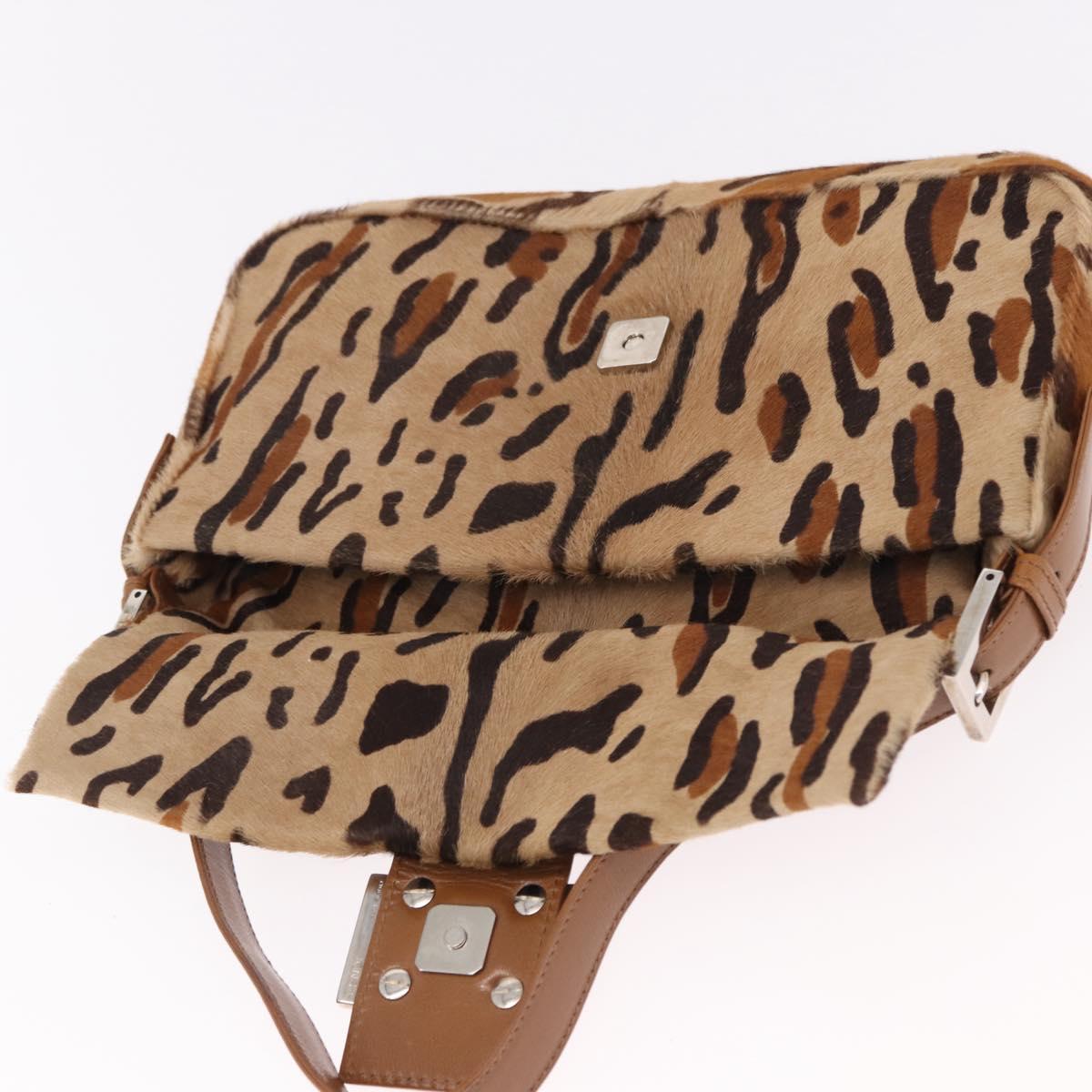FENDI Leopard Mamma Baguette Bag Harako leather Beige Silver Auth am12111SM
