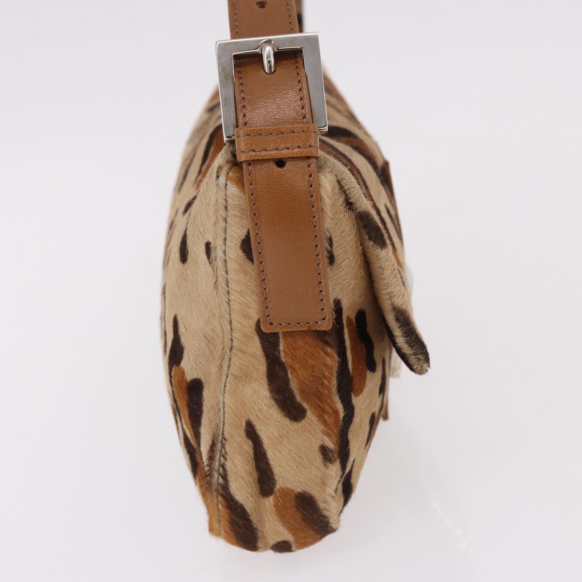 FENDI Leopard Mamma Baguette Bag Harako leather Beige Silver Auth am12111SM