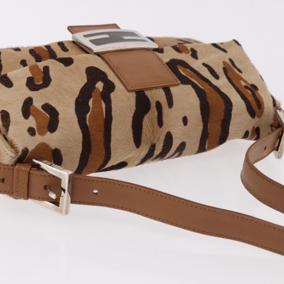 FENDI Leopard Mamma Baguette Bag Harako leather Beige Silver Auth am12111SM