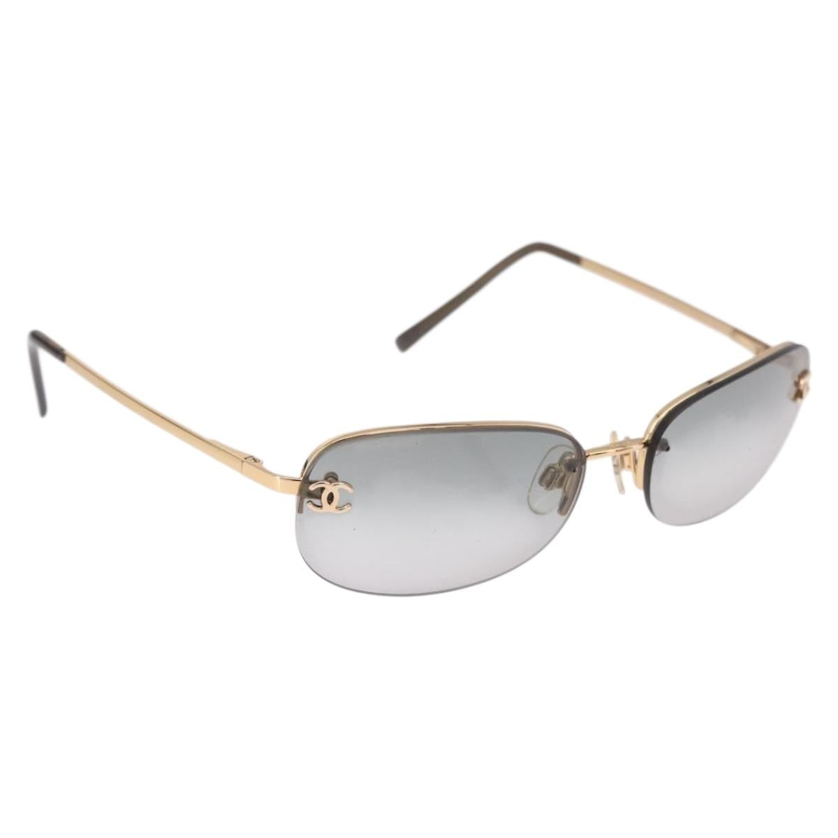 CHANEL Rimless CC Sunglasses metal Gray CC Auth am12112M