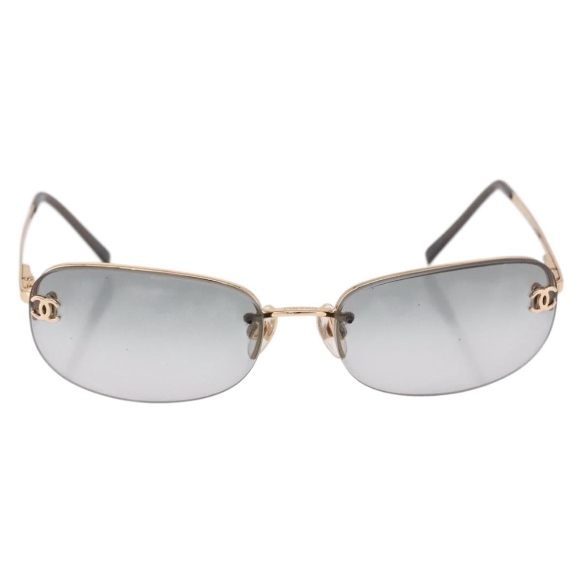 CHANEL Rimless CC Sunglasses metal Gray CC Auth am12112M