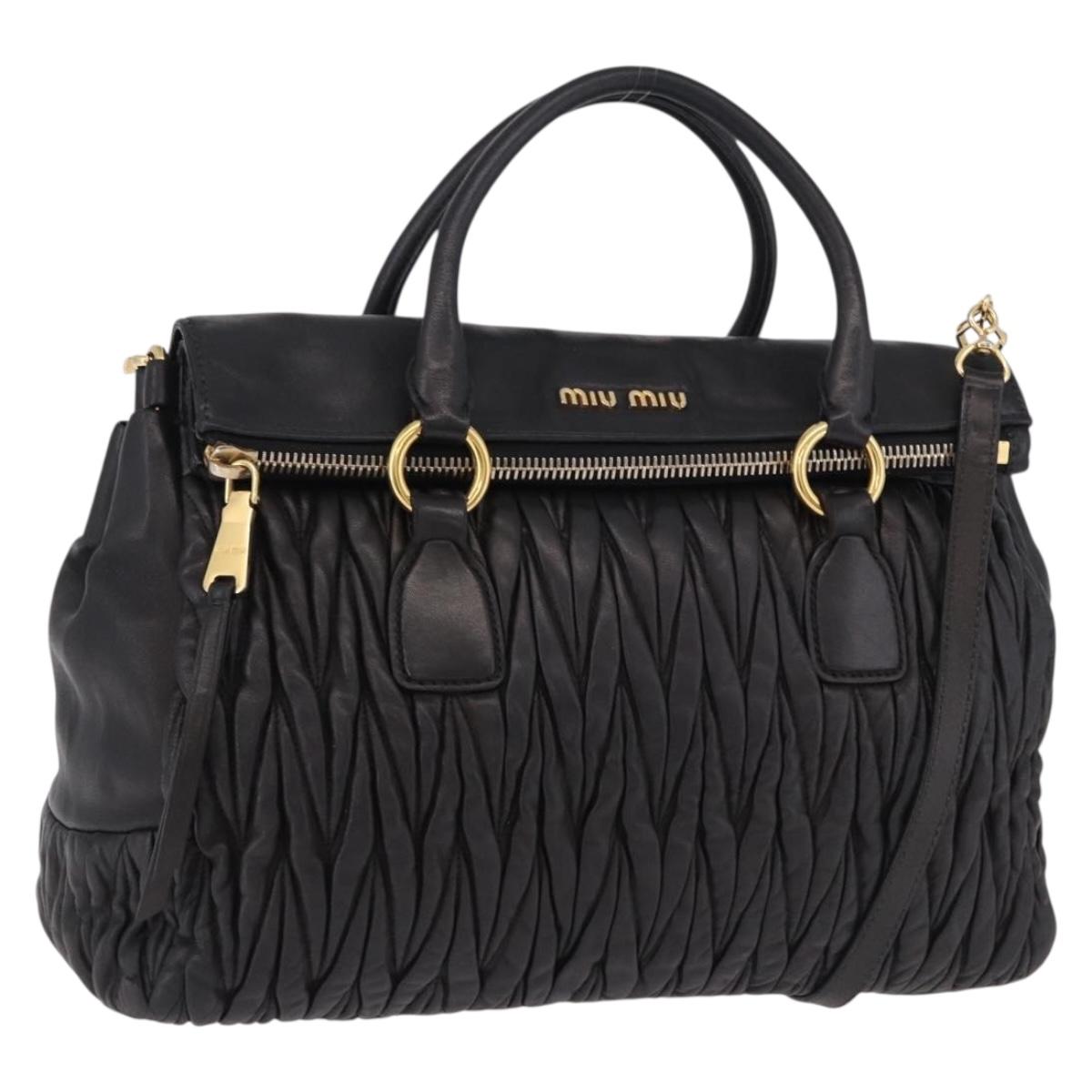 Miu Miu Matelasse Hand Bag Leather 2way Black Gold Auth am12113V