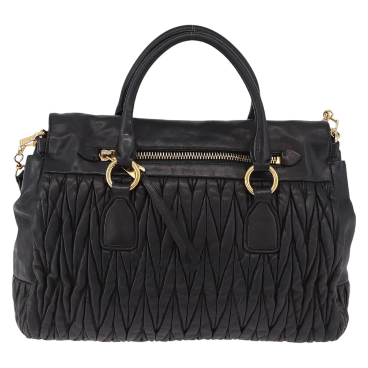 Miu Miu Matelasse Hand Bag Leather 2way Black Gold Auth am12113V