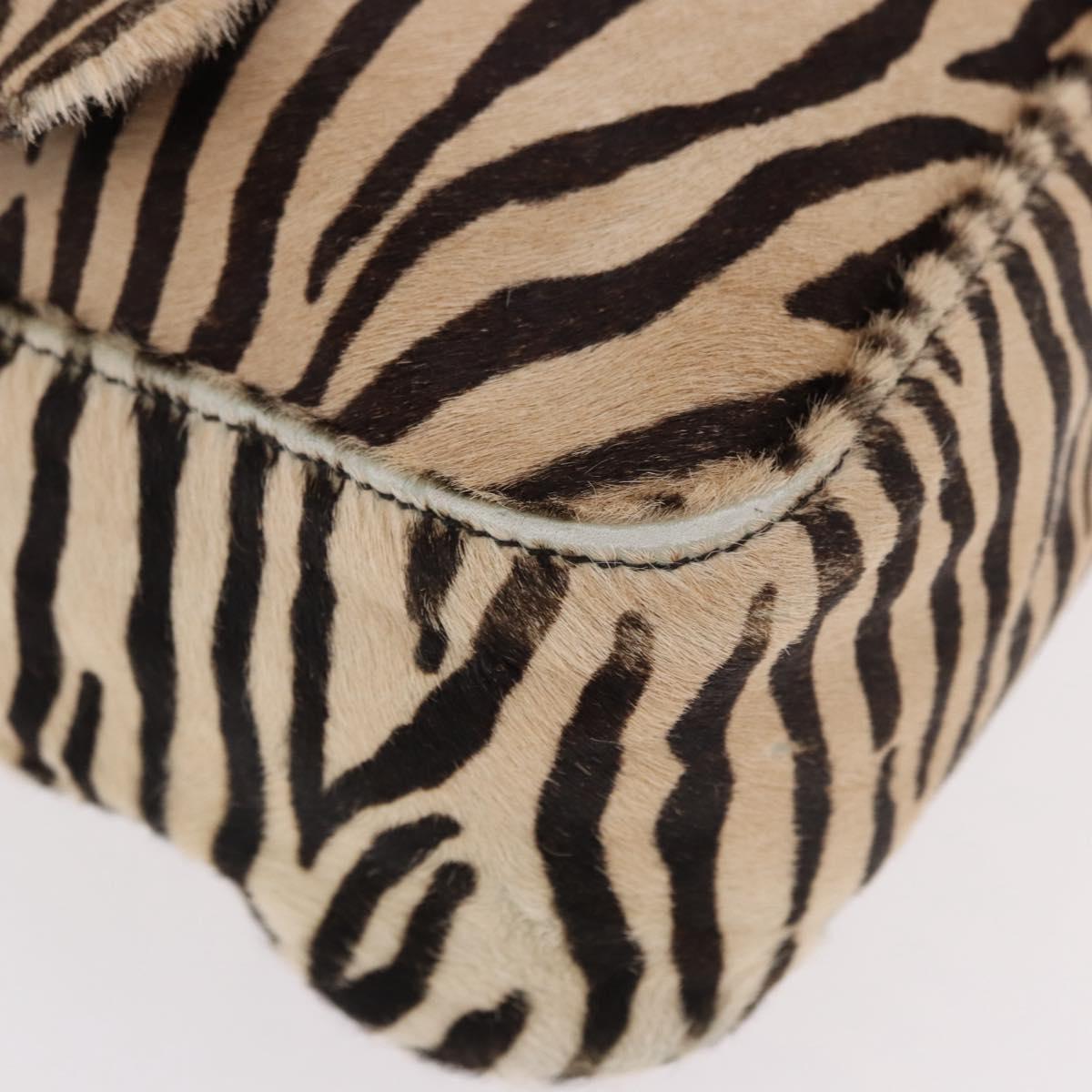 FENDI Zebra Pattern Mamma Baguette Bag Harako leather Beige Gold Auth am12114SAM