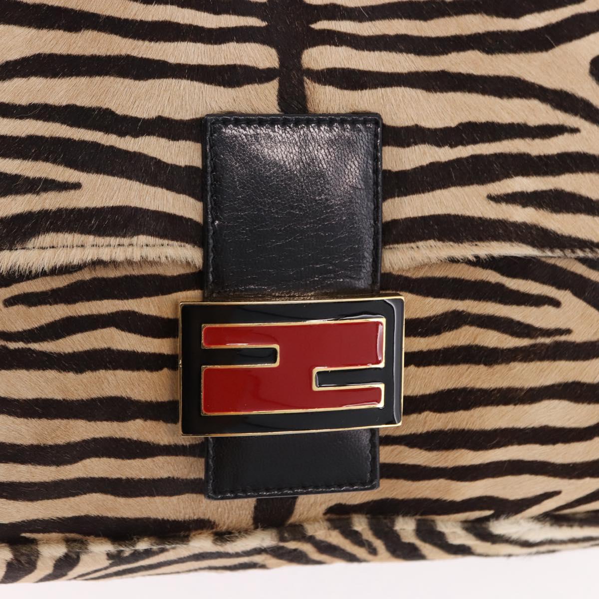 FENDI Zebra Pattern Mamma Baguette Bag Harako leather Beige Gold Auth am12114SAM