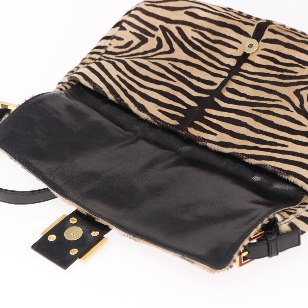 FENDI Zebra Pattern Mamma Baguette Bag Harako leather Beige Gold Auth am12114SAM