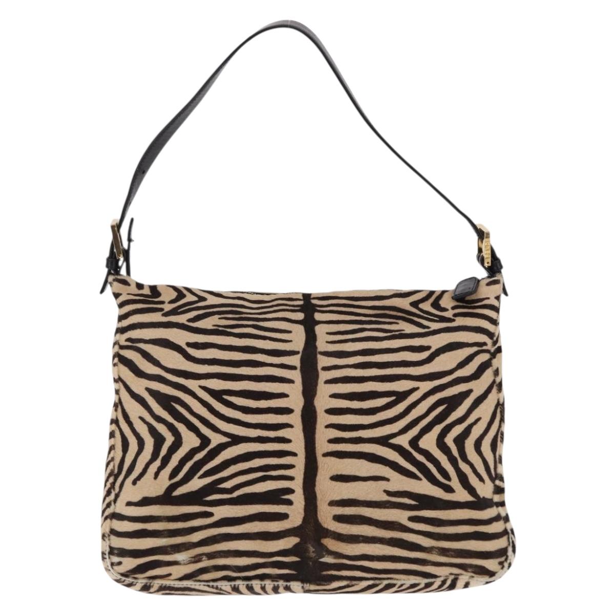 FENDI Zebra Pattern Mamma Baguette Bag Harako leather Beige Gold Auth am12114SAM