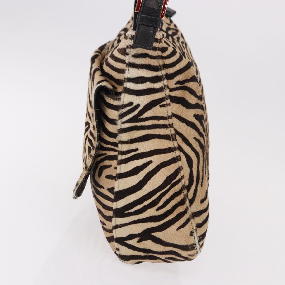 FENDI Zebra Pattern Mamma Baguette Bag Harako leather Beige Gold Auth am12114SAM