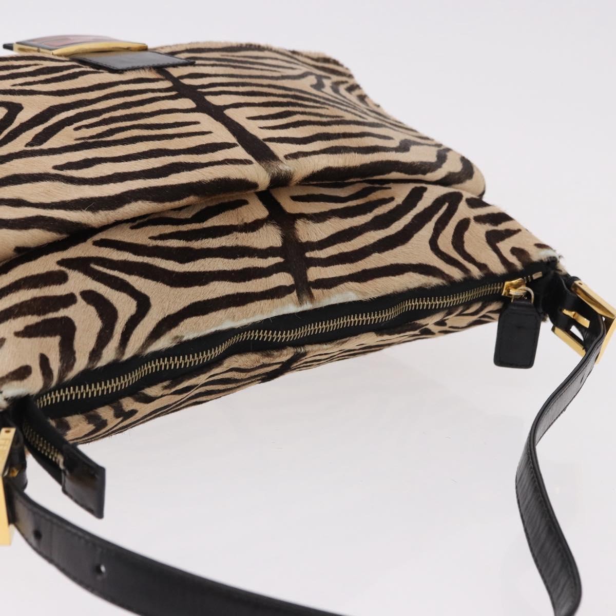 FENDI Zebra Pattern Mamma Baguette Bag Harako leather Beige Gold Auth am12114SAM