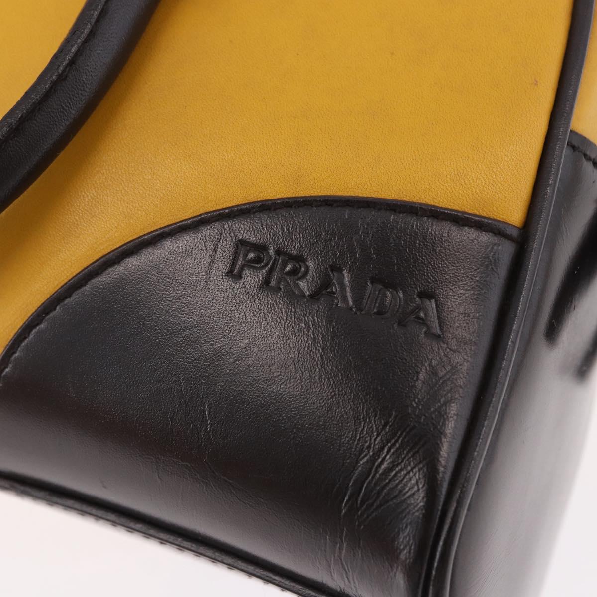 PRADA Hand Bag Leather Yellow Silver Auth am12115V