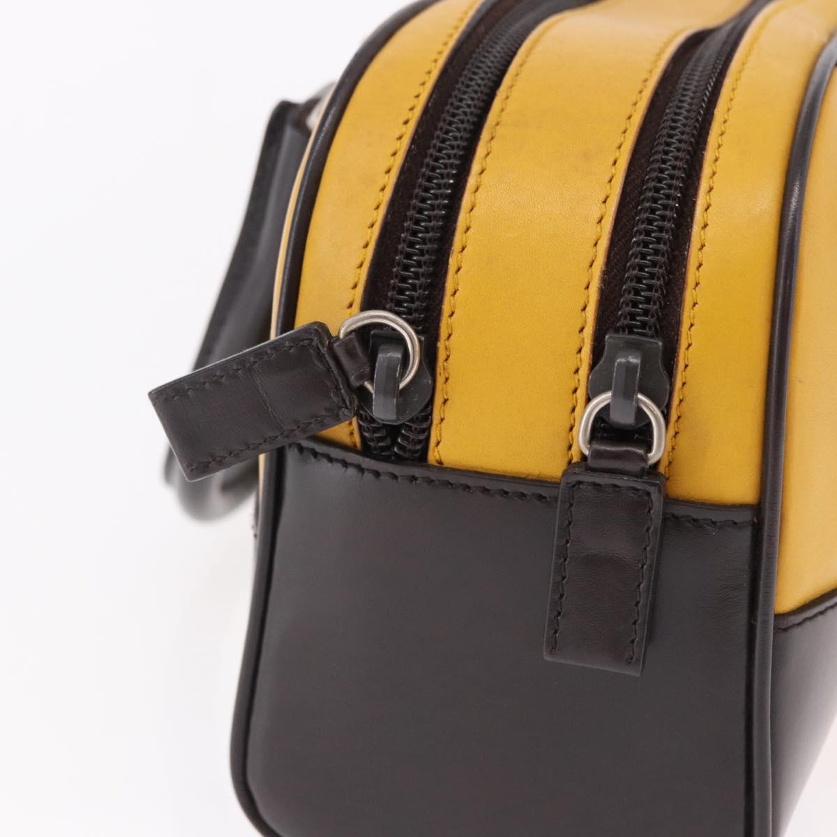 PRADA Hand Bag Leather Yellow Silver Auth am12115V