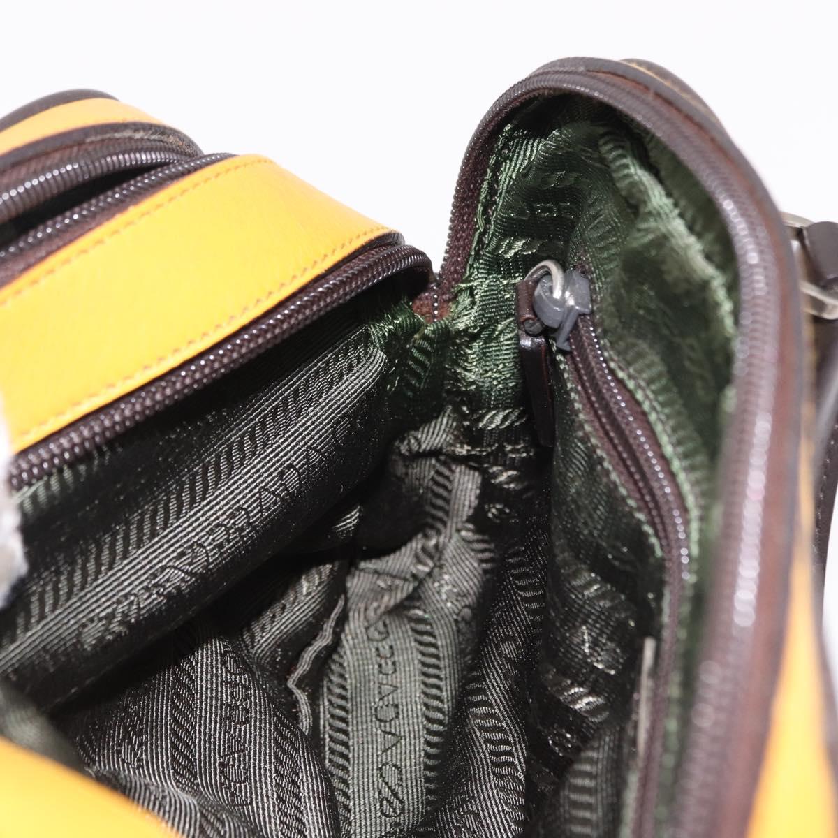 PRADA Hand Bag Leather Yellow Silver Auth am12115V