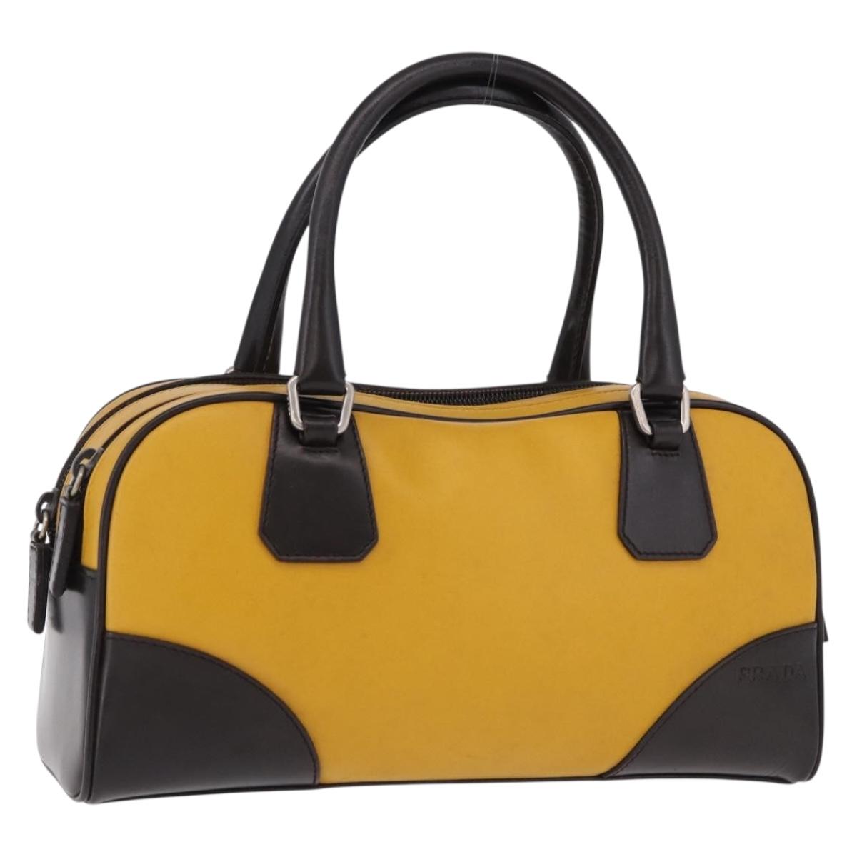 PRADA Hand Bag Leather Yellow Silver Auth am12115V