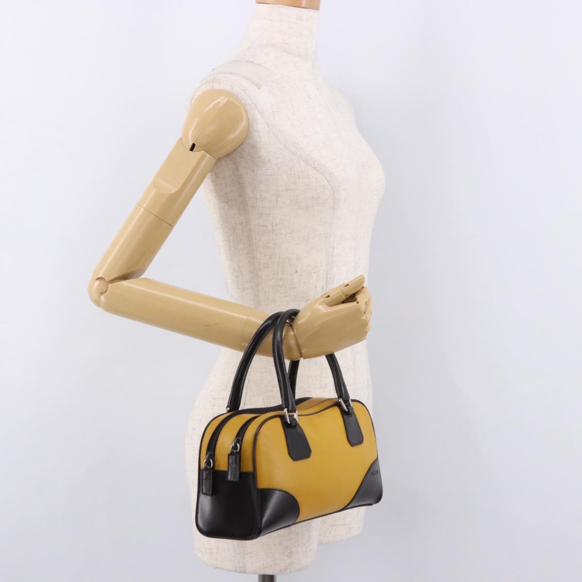 PRADA Hand Bag Leather Yellow Silver Auth am12115V