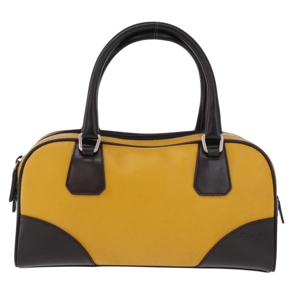 PRADA Hand Bag Leather Yellow Silver Auth am12115V