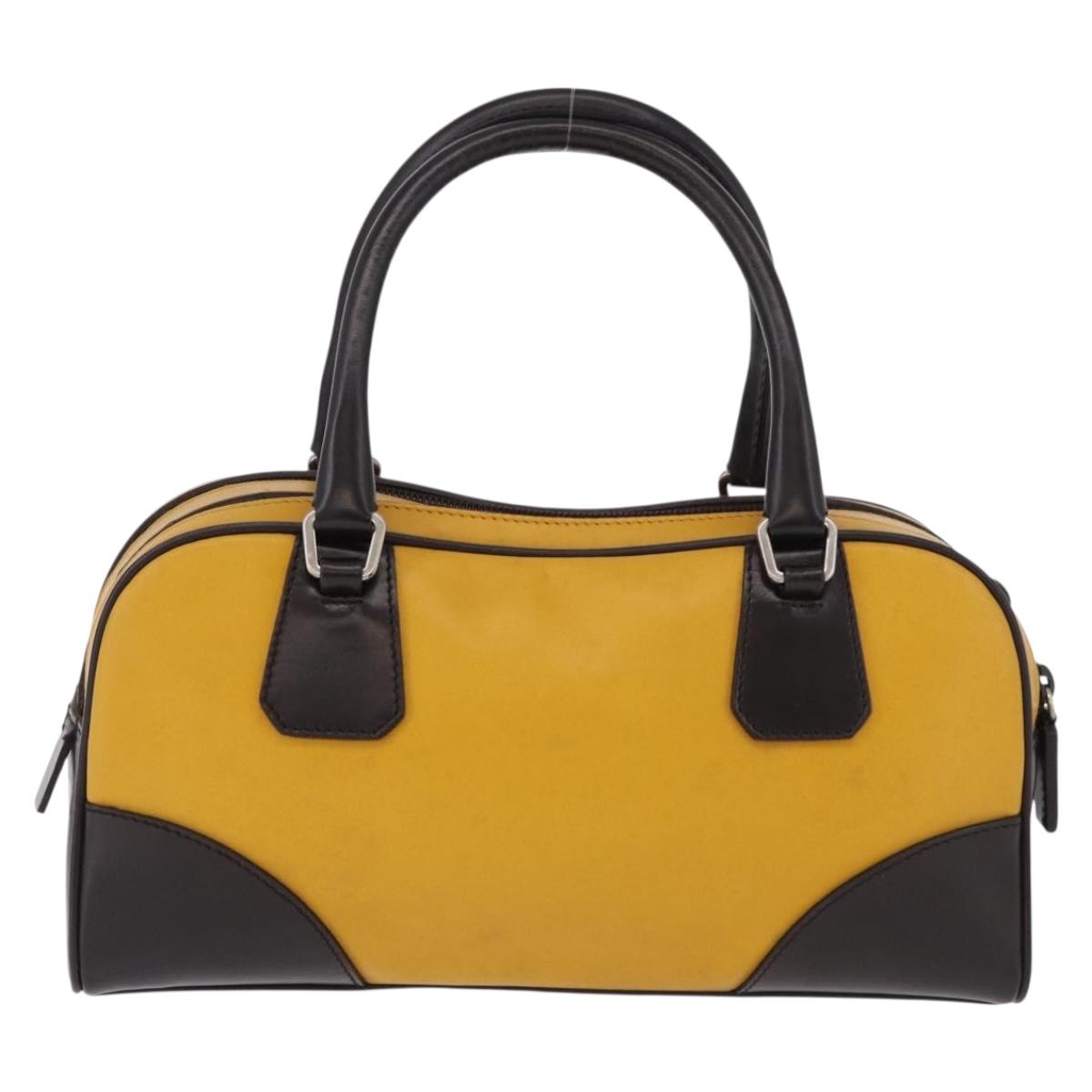PRADA Hand Bag Leather Yellow Silver Auth am12115V