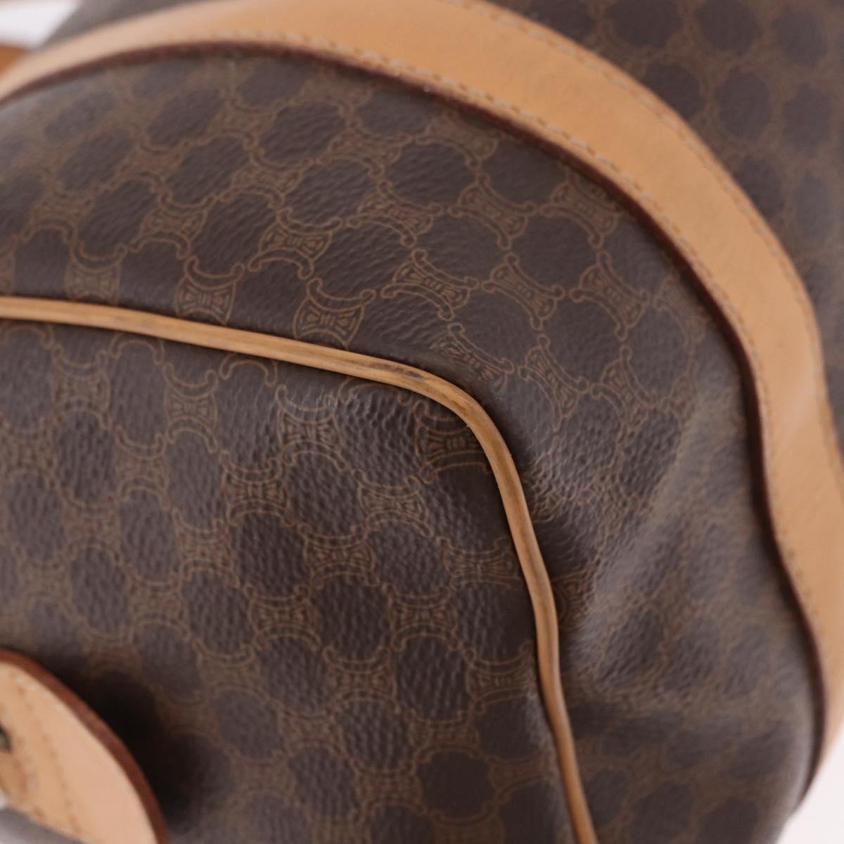 CELINE Macadam Canvas Mini Boston Bag PVC Leather Brown Gold Auth am12116A