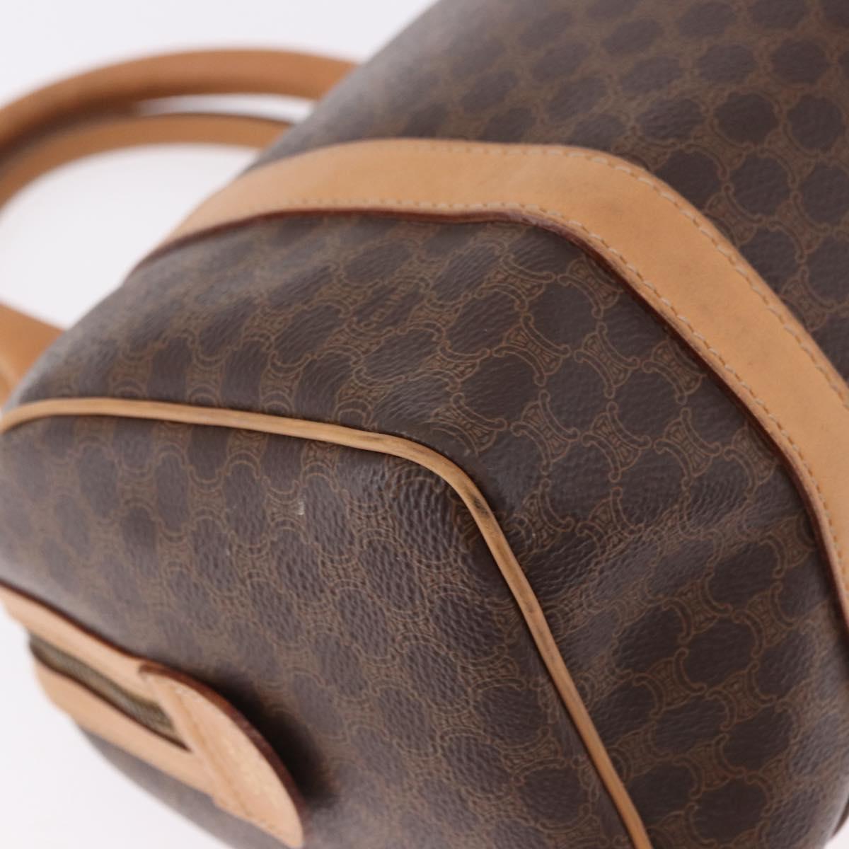 CELINE Macadam Canvas Mini Boston Bag PVC Leather Brown Gold Auth am12116A