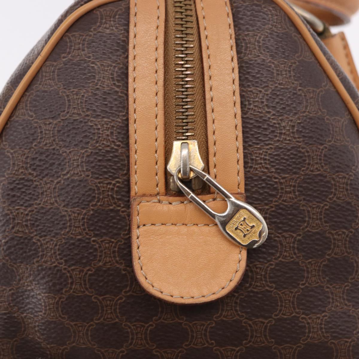CELINE Macadam Canvas Mini Boston Bag PVC Leather Brown Gold Auth am12116A