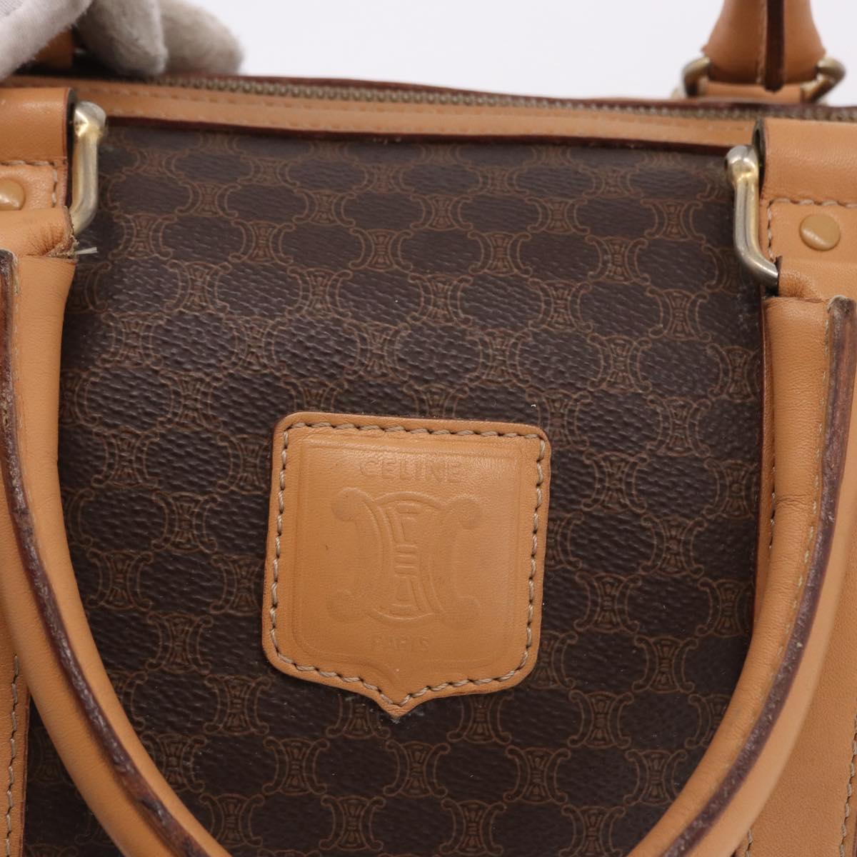 CELINE Macadam Canvas Mini Boston Bag PVC Leather Brown Gold Auth am12116A